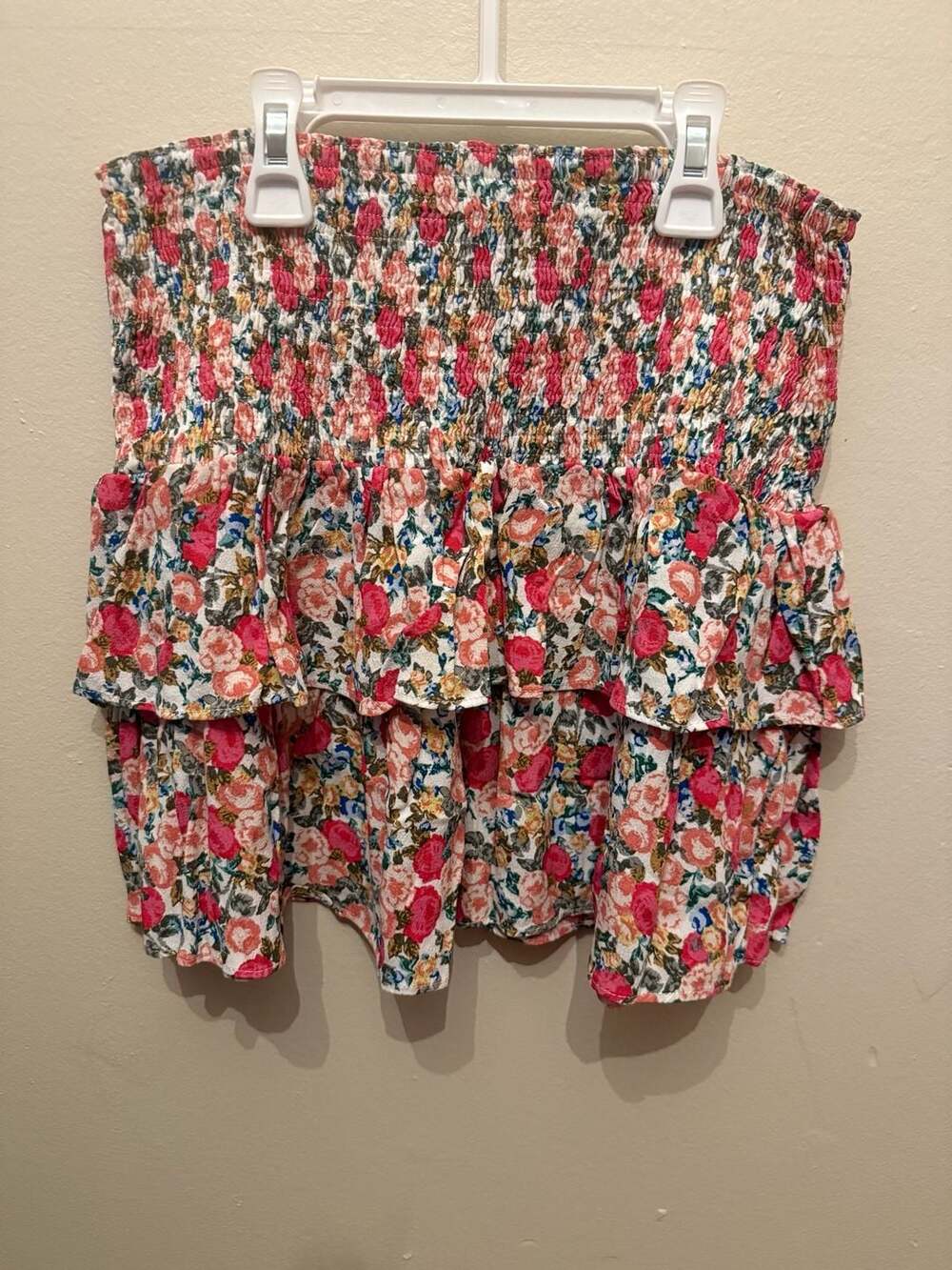 Olivaceous Women's Floral Print Shirred Tiered Ruffle Mini Skirt